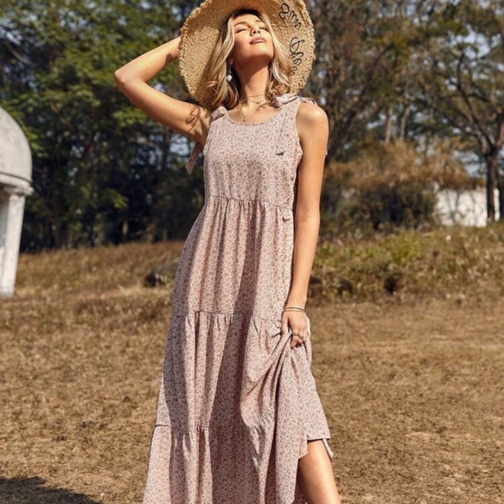 SHEIN Floral Tie Shoulder Smock Dress